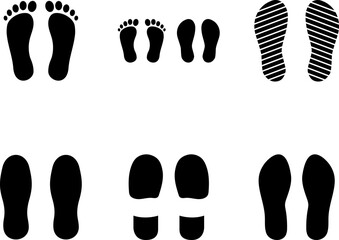 Footprints human silhouette isolated on white background. Shoe soles print. Vector.
