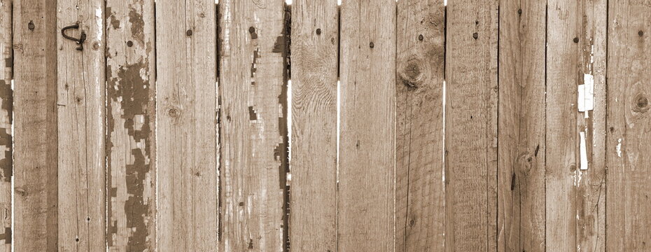 Worn Rustic Wooden Wall. Weathered painted Texture. Outdoor photo. Shabby Texture. Sepia