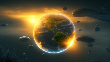 Obraz na płótnie Canvas Planet Earth burning, global warming concept.