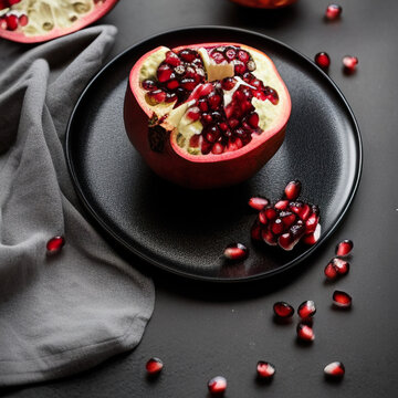 pomegranate on a plate in luxurious cozy setting