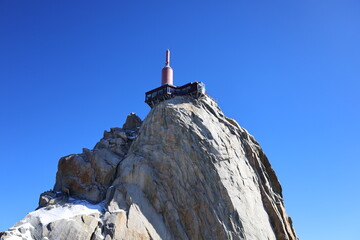 Viewpoint on the Aiguille du Midi which  is a 3,842-metre-tall mountain in the Mont Blanc massif within the French Alps