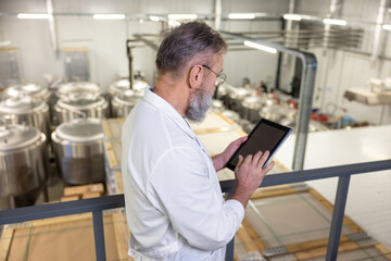 Naklejka na ściany i meble Technologist using a digital device in a factory