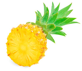 Pineapple slices isolated on a white background. Cutted Pineapple isolate pieces.