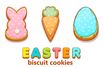Happy Easter with cute bunnies and egg biscuit cookies