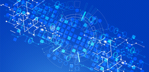 Abstract technology concept. Circuit board, high computer color background. Vector illustration with space for content, web - template, business tech presentation.