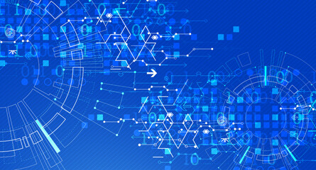 Abstract technology concept. Circuit board, high computer color background. Vector illustration with space for content, web - template, business tech presentation.