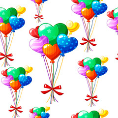 Seamless pattern heart-shaped colored balloons for Valentines Day.