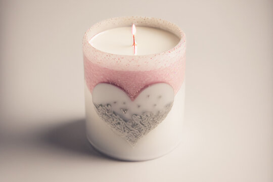 Close up shot of scented candle for Valentine's Day background with copy space. Gift ideas for Valentine.