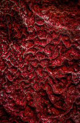 Red stone texture covered with calcium deposits. Pamukale texture.