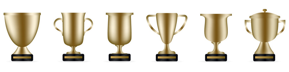 Set of golden trophy cup. Different award cup