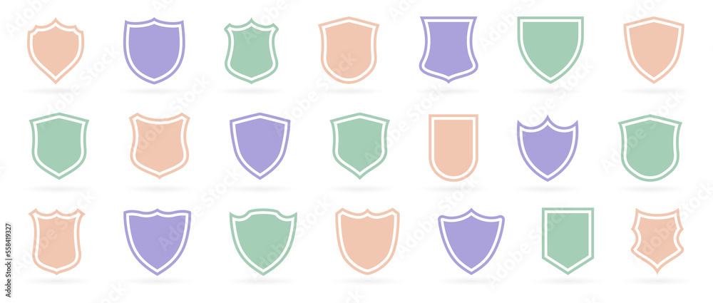 Poster Set of different shield icons with shadow. Vector illustration