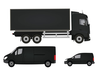 Black van set. vector illustration