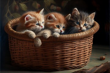 Fototapeta na wymiar Kittens In A Basket. Generative AI