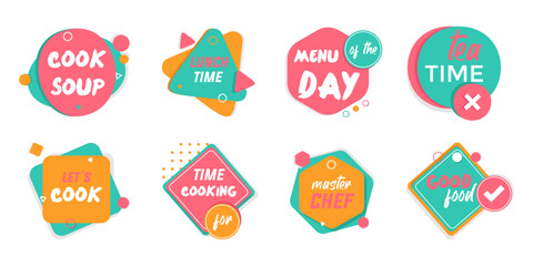 Set of lunch time badges. Time cooking stickers collection