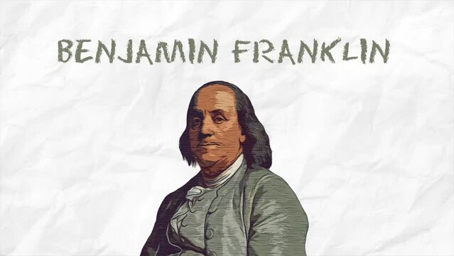 Benjamin franklin animation video scribble effect on white paper background