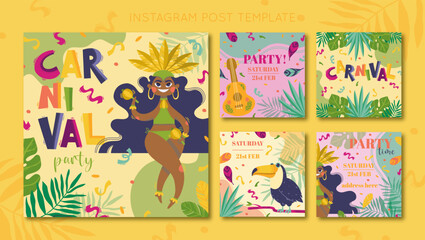 Brazilian carnival Instagram post template colorful invitations