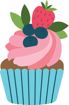 Berry muffin icon. Cartoon pink cream cupcake