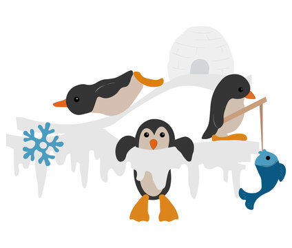 Winter Penguins digital illustration, Design be useful for fabric, cover, paper, interior decor and others.