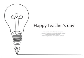 Happy Teacher's day Continuous one line art for congratulation cards, banners and flyers. International teacher's day concept. Vector illustration.