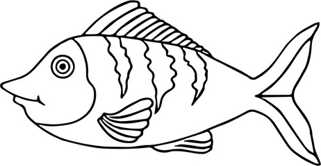 vector drawing, cute little striped fish for coloring