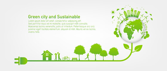 Banner Green city and Sustainability development, Eco friendly, Carbon footprint reduction concept,Vector illustration