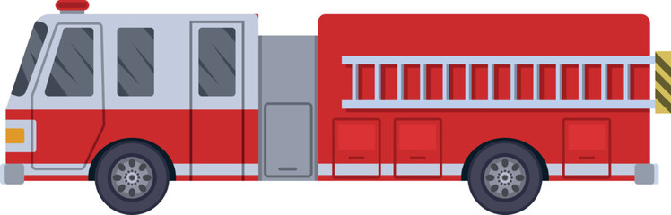 Firefighter truck side view. Red city transport cartoon icon