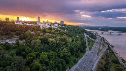 Fototapeta na wymiar aerial city view at sunset. Kyiv, Ukraine