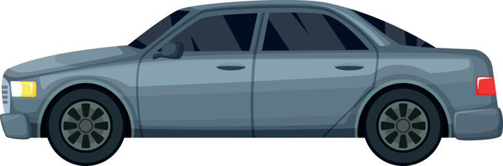 Fototapeta na wymiar Gray car side view. Cartoon sedan icon
