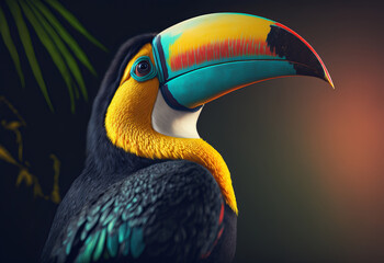 Naklejka premium Portrait of a tropical toucan bird. Generitive ai