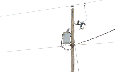 Telephone utility power pole isolated on white
