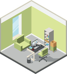Office isometric interior. Business manager room with furniture