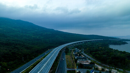 Highway junction aerial view