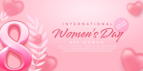 international women's day sale horizontal banner with editable text 3d style