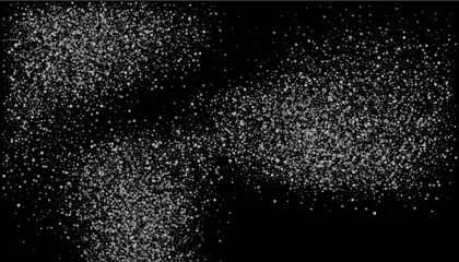 Silver glitter confetti on a black background. Gray gradient particles scattered, sand. Decorative element. Luxury background for your design, postcards, invitations, vector