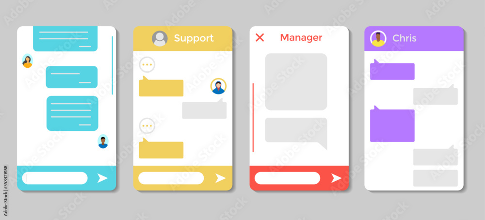 Poster chat messaging frame template collection. smartphone chat mockup