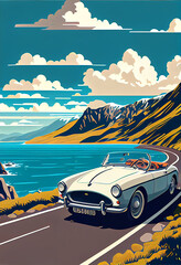 Car driving down the highway on the shoreline