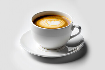 Close up white cup of black coffee isolated on white background with clipping path. Mug cup of latte.