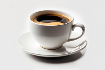 Close up white cup of black coffee isolated on white background with clipping path. Mug cup of latte.