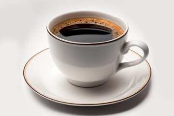 Close up white cup of black coffee isolated on white background with clipping path. Mug cup of latte.