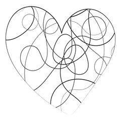 heart doodle sketch ,outline on white background isolated