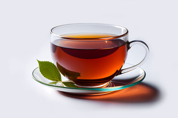 Mug with tea, glass of Turkish tea, cup of tasty tea isolated on white background. 