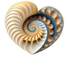 Beautiful heart shaped 3D fibonacci fractal - Generative AI