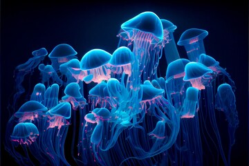 Generative AI render of jellyfishes - obrazy, fototapety, plakaty