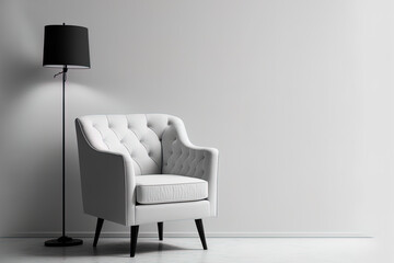 Chair against a blank white wall. Generative AI