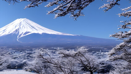 Fototapeta 富士山　冬の風景　日本の四季 obraz