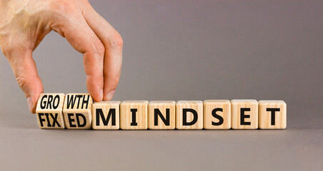 Growth or fixed mindset symbol. Concept words Growth mindset and Fixed mindset on wooden cubes....
