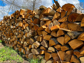 Firewood background. Wood wall in the village