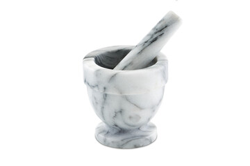 Mortar and pestle in white and grey marble