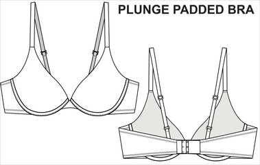 TECHNICAL SKETCH OF PLUNGE PADDED BRA IN VECTOR FILE