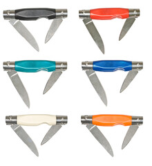 six couteaux deux lames sur fond transparent